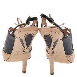 Miu Miu Beige/Black Leather Ankle Strap Sandals Size 37.5