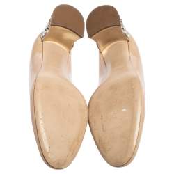 Pre Owned Miu Miu Beige Patent Leather Crystal Heel Pumps Size 39