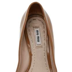 Miu Miu Dark Beige Patent Leather Bow Crystal Embellished Heel Pumps Size 37.5