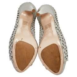 Miu Miu Grey Laser Cut Leather Peep Toe Platform Pumps Size 37