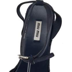 Miu Miu Blue Suede Wedge Platform Ankle Strap Sandals Size 40