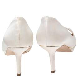 Pre Owned Miu Miu White Satin Peep Toe Pumps Size 38.5