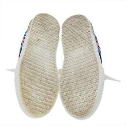 Pre Owned Miu Miu Silver/White Leather And Glitter Patch Slip on Sneakers Size 39.5