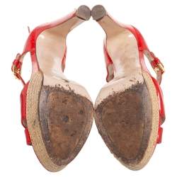 Miu Miu Red Patent Leather Criss Cross Espadrille Platform Sandals Size 38.5