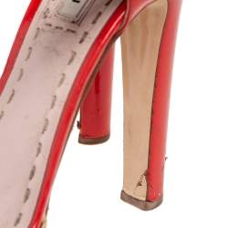 Miu Miu Red Patent Leather Criss Cross Espadrille Platform Sandals Size 38.5