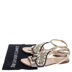 Pre Owned حذاء فلات ميو ميو جلد ميتاليك ذهبي مزين قلب غليتر مقاس 38