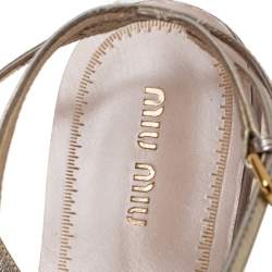 Pre Owned حذاء فلات ميو ميو جلد ميتاليك ذهبي مزين قلب غليتر مقاس 38