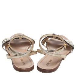 Pre Owned حذاء فلات ميو ميو جلد ميتاليك ذهبي مزين قلب غليتر مقاس 38