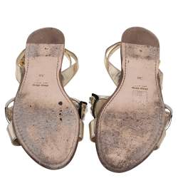 Pre Owned حذاء فلات ميو ميو جلد ميتاليك ذهبي مزين قلب غليتر مقاس 38