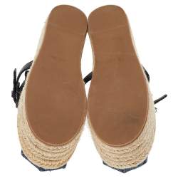 مملوكة مسبقًا حذاء إسبادريل ميو ميو جلد ودنيم أزرق بنعل سميك ورباط وكعب روكي مقاس 38