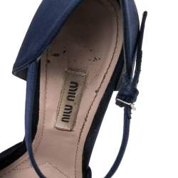 Miu Miu Dark Blue Satin Criss Cross Crystal Embellished Heel Sandals Size 38