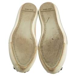 Pre Owned Miu Miu Metallic Gold Leather Crystal Embellished Metal Cap Toe Low Top Sneakers Size 36