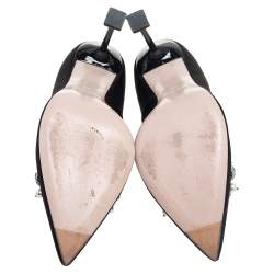 Pre Owned Miu Miu Black Satin Crystal and Pearl Embellished Pointed Toe Pumps Size 36