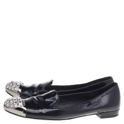 Pre Owned حذاء سلايد ميو ميو سموكينغ جلد لامع أسود مقدمة غطاء مزخرفة بالكريستال مقاس 39 