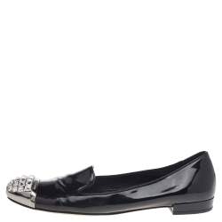 Pre Owned حذاء سلايد ميو ميو سموكينغ جلد لامع أسود مقدمة غطاء مزخرفة بالكريستال مقاس 39 