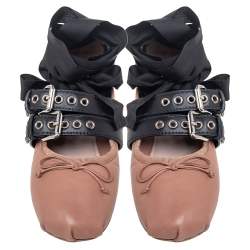 مملوكة مسبقًا Miu Miu Nude Beige Leather Belted Ankle Wrap Ballerina Flats Size 37.5