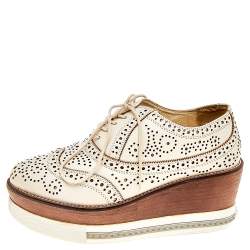 مملوكة مسبقًا Miu Miu Beige Brogue Leather Oxford Platform Sneakers Size 39