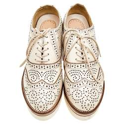 مملوكة مسبقًا Miu Miu Beige Brogue Leather Oxford Platform Sneakers Size 39