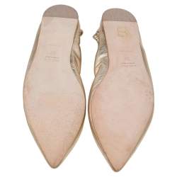 Pre Owned حذاء فلات باليت ميو ميو مجعد مقدمة مدببة جلد ذهبي مقاس 37