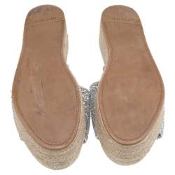 Pre Owned Miu Miu Silver Glitter Espadrille Platform Slide Sandals Size 41.5