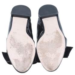 Miu Miu Black Patent Leather Bow Crystal Embellished Smoking Slippers Size 39 