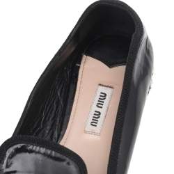 Miu Miu Black Patent Leather Bow Crystal Embellished Smoking Slippers Size 39 