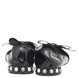 Miu Miu Black Patent Leather Bow Crystal Embellished Smoking Slippers Size 39 