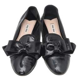 Miu Miu Black Patent Leather Bow Crystal Embellished Smoking Slippers Size 39 