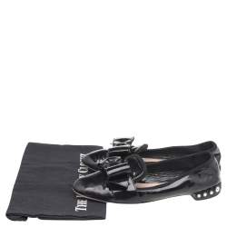 Miu Miu Black Patent Leather Bow Crystal Embellished Smoking Slippers Size 39 