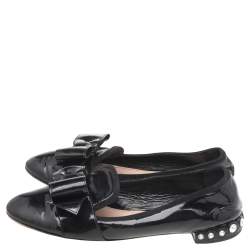 Miu Miu Black Patent Leather Bow Crystal Embellished Smoking Slippers Size 39 