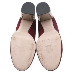 Pre Owned Miu Miu Burgundy Suede Crystal Embellished Block Heel Pumps Size 40.5