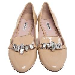 Pre Owned حذاء فلات باليرينا ميو ميو فيونكة زخرفة كريستال جلد لامع بيد مقاس 40.5