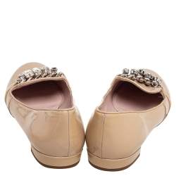 Pre Owned حذاء فلات باليرينا ميو ميو فيونكة زخرفة كريستال جلد لامع بيد مقاس 40.5