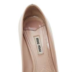 Miu Miu Beige Patent Leather Embellished Block Heel Pumps Size 38
