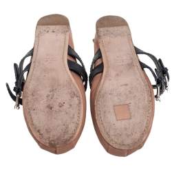 Pre Owned Miu Miu Nude Beige Leather Belted Ankle Wrap Ballerina Flats Size 39.5