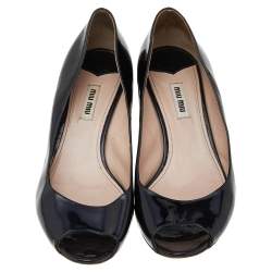 Miu Miu Black Patent Leather Embellished Block Heel Pumps Size 39