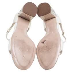 Pre Owned Miu Miu White Patent Leather Crystal Embellished Heel Sandals Size 37