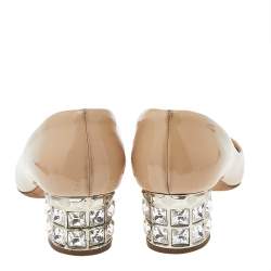 مملوكة مسبقًا Miu Miu Beige Patent Leather Crystal Embellished Block Heel Pumps Size 37