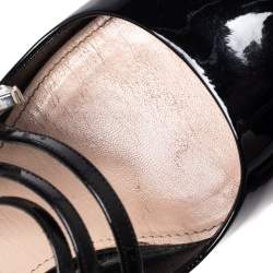 مملوكة مسبقًا حذاء كعب عالي ميو ميو جلد لامع أسود مزخرف كريستال كعب سميك مقاس 36