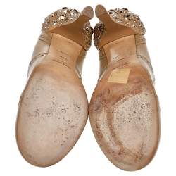 Miu Miu Brown Brogue Leather Crystal Embellished Heel Round Toe Pumps Size 36.5