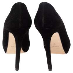 Miu Miu Black Suede Crystal Embellished Peep Toe Platform Pumps Size 37