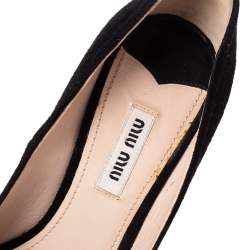 Miu Miu Black Suede Crystal Embellished Peep Toe Platform Pumps Size 37