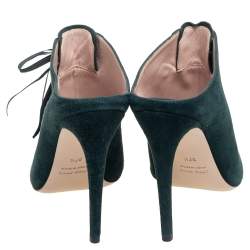 Miu Miu Green Suede Peep Toe Lace Up Mules Size 37.5