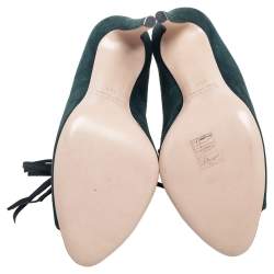Miu Miu Green Suede Peep Toe Lace Up Mules Size 37.5