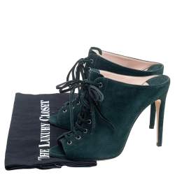 Miu Miu Green Suede Peep Toe Lace Up Mules Size 37.5