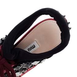 Miu Miu Red-Black Satin And Fabric Crystal Embellished Ankle Sandals Size 38