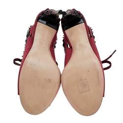 Miu Miu Red-Black Satin And Fabric Crystal Embellished Ankle Sandals Size 38