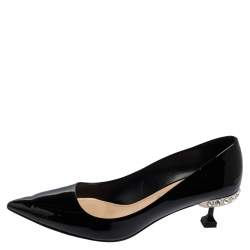 مملوكة مسبقًا Miu Miu Black Patent Leather Pointed Toe Kitten Heel Pumps Size 37.5