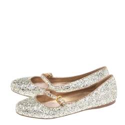 Pre Owned Miu Miu Silver Glitter  Ballet Flats Size 39