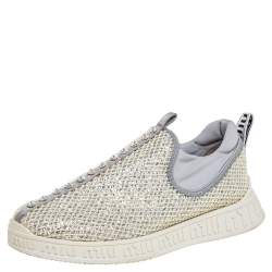 Miu Miu Cream/Grey Fabric And Glitter Embellished Low Top Sneakers Size 37.5